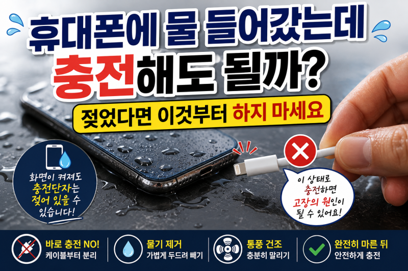 휴대폰에 물 들어갔는데 충전해도 될까? 젖었다면 이것부터 하지 마세요