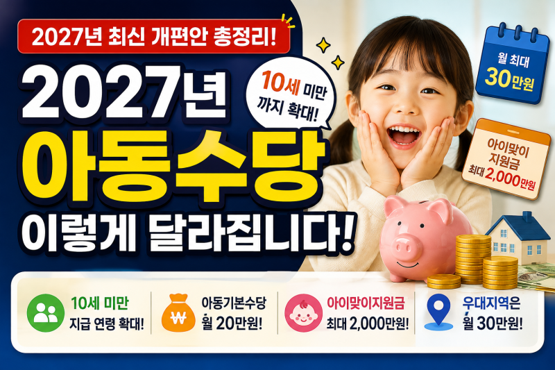 2027 아동수당 이렇게 바뀝니다 "월 20만원부터 최대 2,000만원"