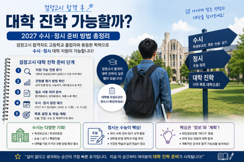 검정고시 합격 후 대학 진학 가능할까?｜2027 수시·정시 준비 방법 총정리