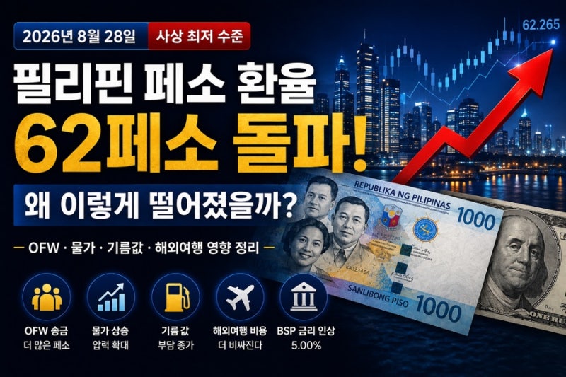 필리핀 페소 환율 결국 62페소 돌파… 지금 필리핀에서는 무슨 일이 벌어지고 있을까?