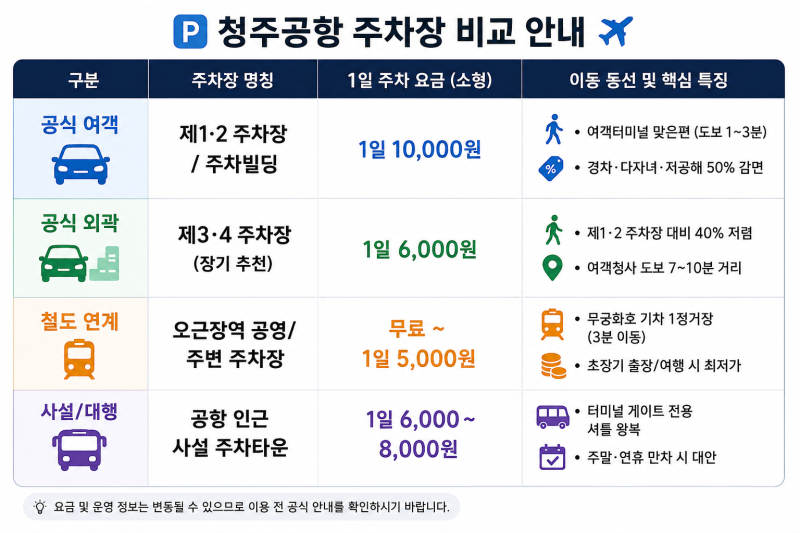 [공항 주차 꿀팁] 청주공항 주차비 70% 절약법! (공식 제3·4주차장·인근 초저가 주차장 총정리....