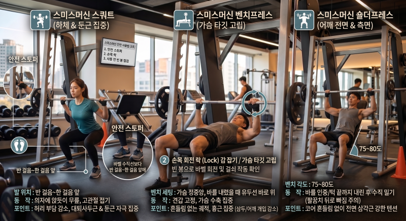 [부평 드래곤테크노짐] 헬린이도 실패 없는 스미스머신 완벽 사용법 (스쿼트부터 벤치프레스....