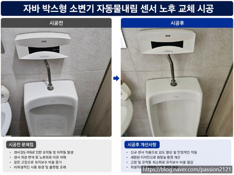 자바 박스형 소변기 자동물내림 센서 노후 고장 교체 시공 대림 계림 로얄 그린콘트롤 소변....