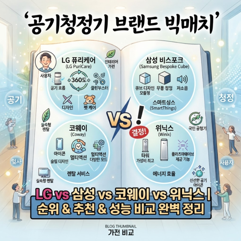 공기청정기 순위 추천 브랜드 성능 비교 LG vs 삼성 vs 코웨이 vs 위닉스