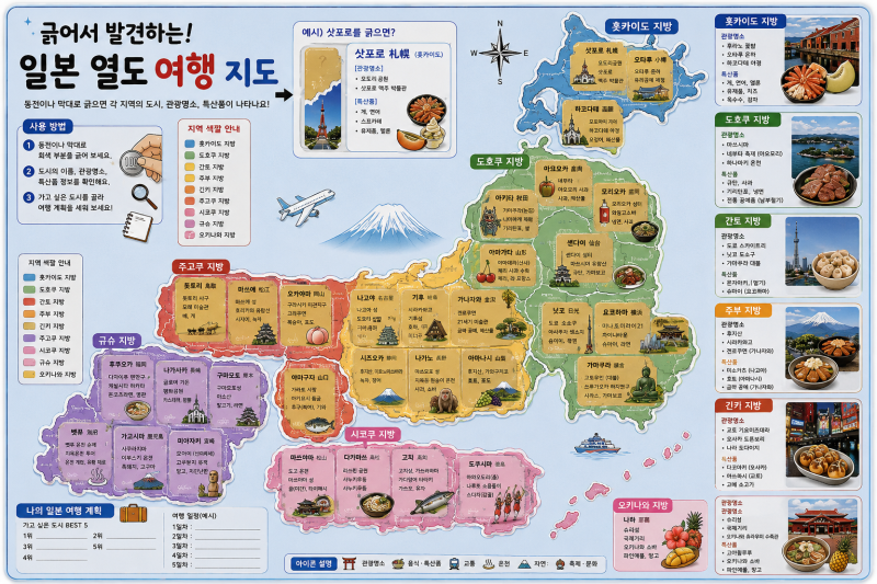 스크래치 지도로 배우는 일본 8개 지방과 특산물 수업
