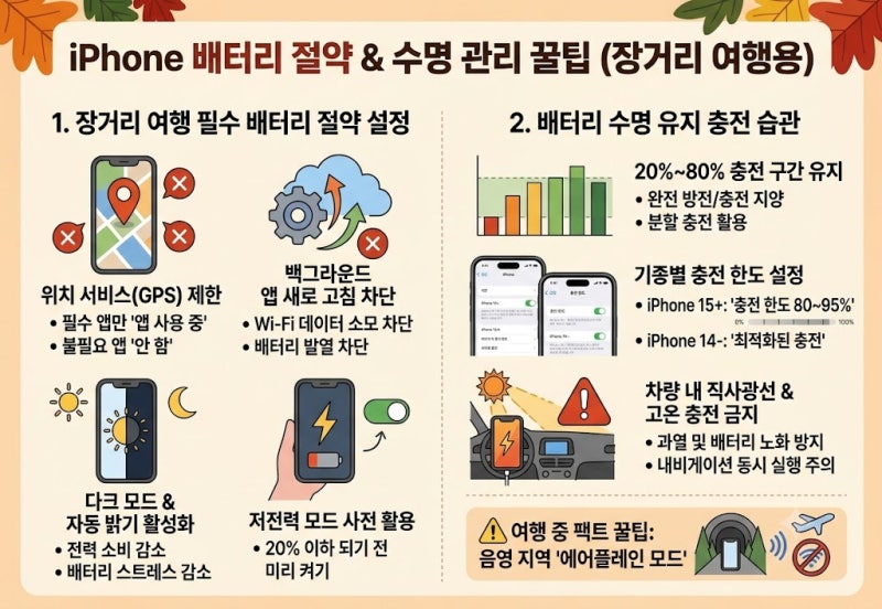 아이폰 배터리 절약 및 수명 관리 꿀팁 (장거리 여행용)
