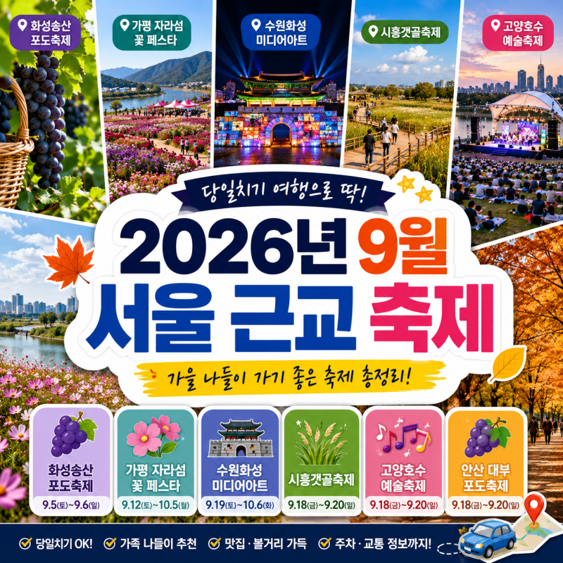 2026년 9월 서울 근교 축제 총정리｜가평·수원·시흥·고양·화성·안산 가볼만한곳