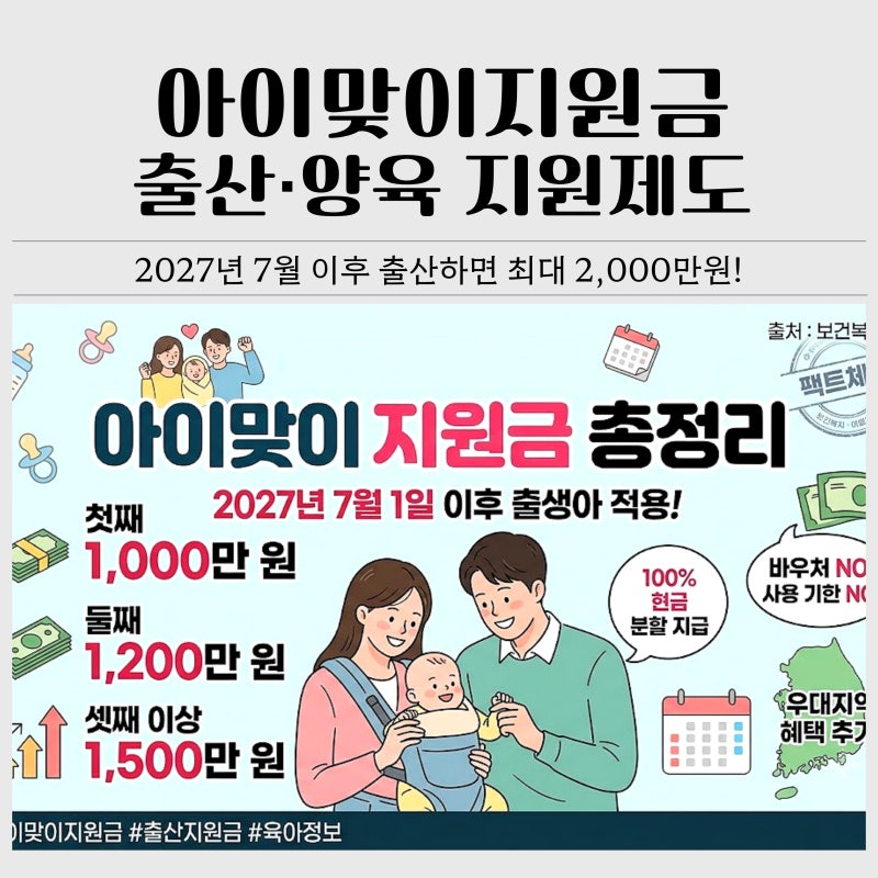 2027년 출산지원금 개편 최대 2천만원! 아이맞이지원금 총정리