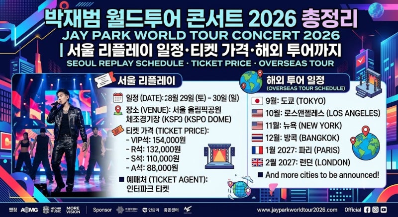 박재범 월드투어 콘서트 2026 총정리｜서울 리플레이 일정·티켓 가격·해외 투어까지
