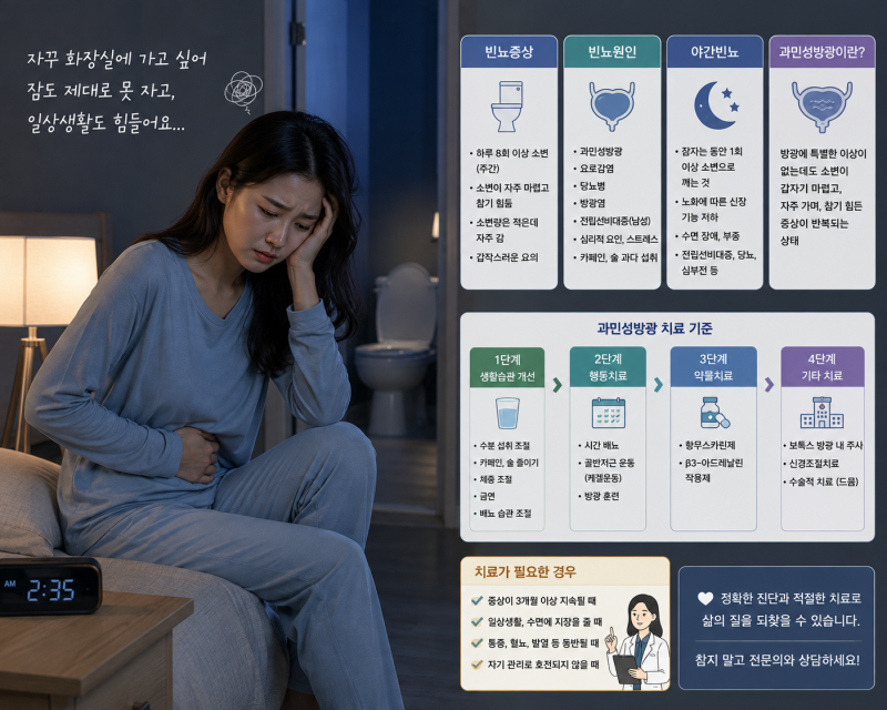 빈뇨증상 빈뇨원인 야간빈뇨 과민성방광 치료 기준