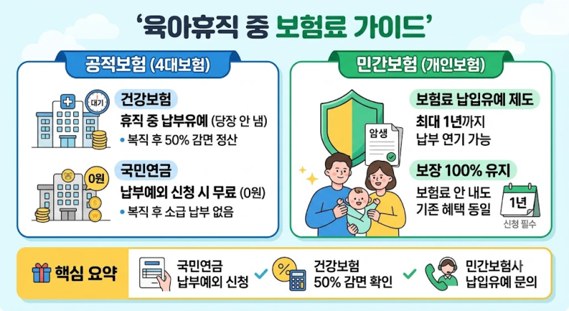육아휴직 중 보험료, 정말 다 안 내도 될까? (4대보험 & 민간보험 납입유예 총정리)