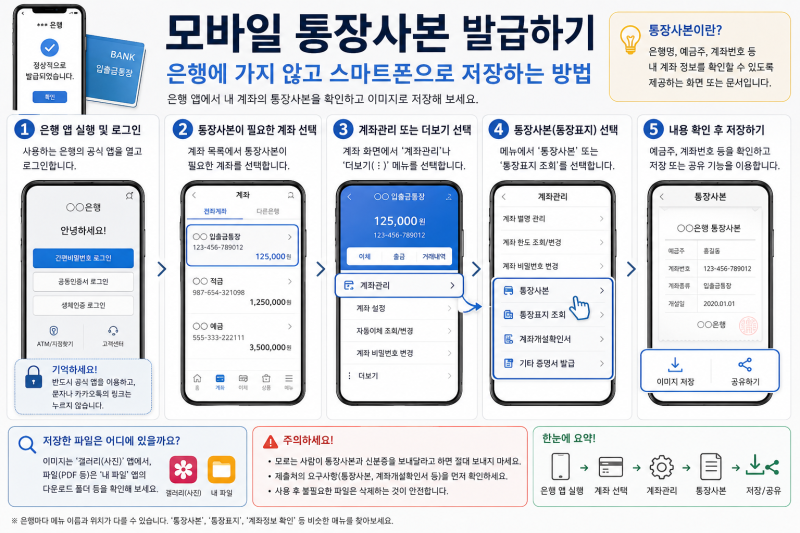 모바일 통장사본 발급하기, 은행에 가지 않고 스마트폰으로 저장하는 방법.