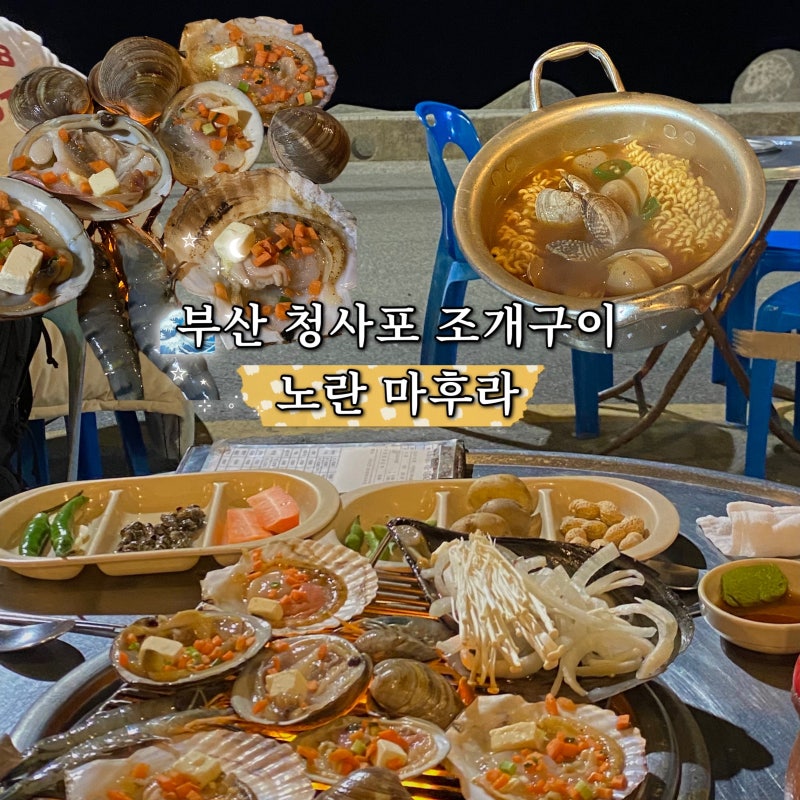 해운대 토박이 추천 청사포 조개구이 맛집 노란 마후라 야장 내돈내산 가격