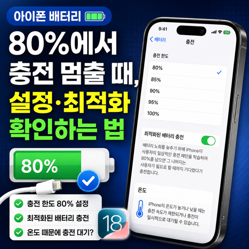 아이폰 배터리 80%에서 충전 멈출 때,충전 제한·최적화 설정 확인하는 법