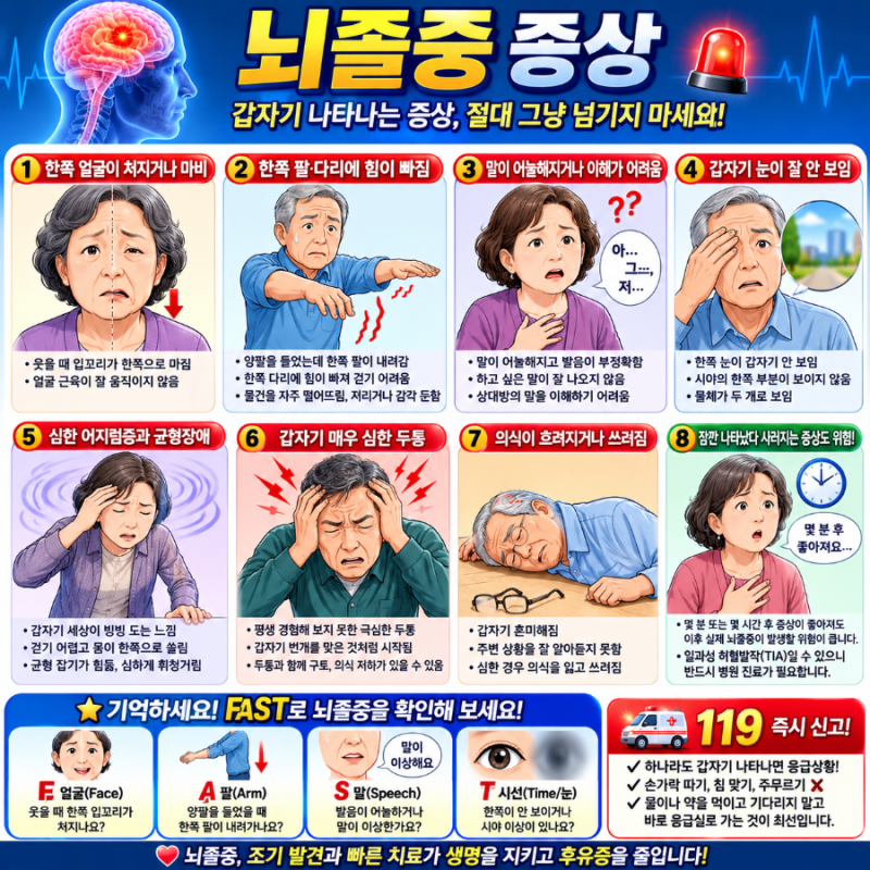 갑자기 나타나는 뇌졸중 증상 8가지 FAST로 빠르게 확인하세요!