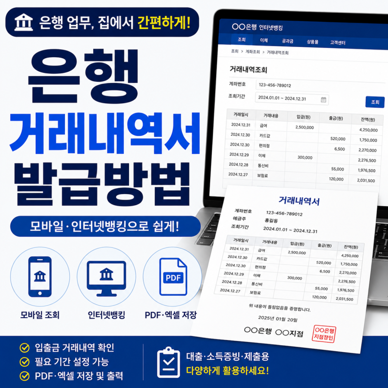은행 거래내역서 발급방법｜입출금 거래내역 PDF·엑셀 저장 및 출력