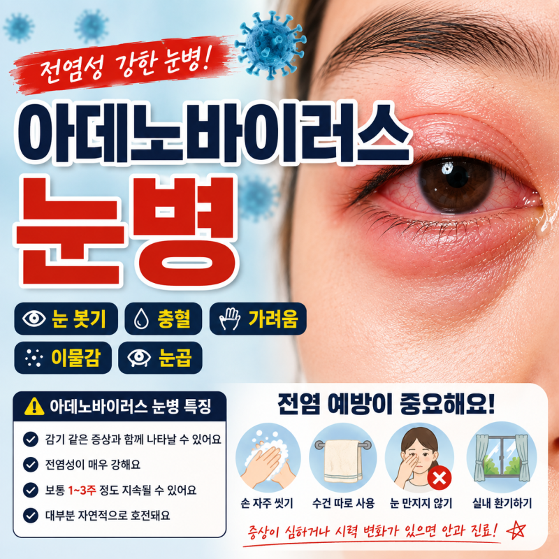 아데노바이러스 눈병 증상 후기｜눈 붓기·충혈·눈곱·인후통까지