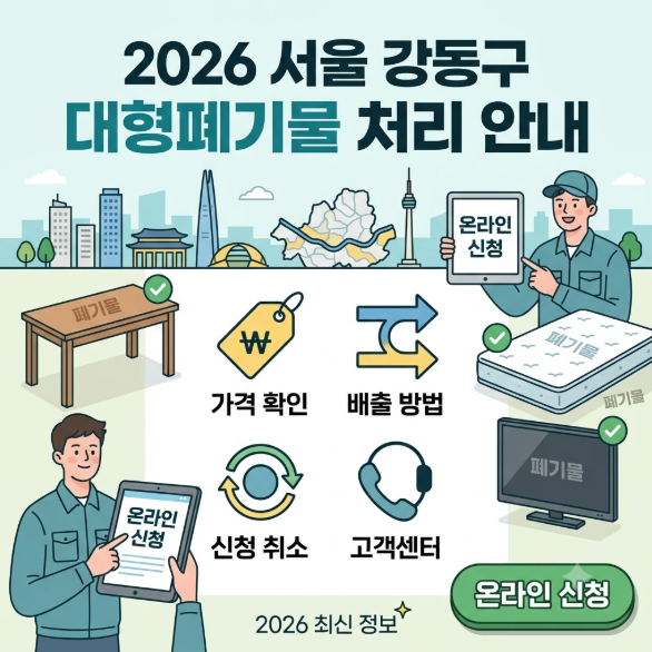 서울 강동구 대형폐기물 가격·배출방법·온라인신청·취소·수거·고객센터 2026최신