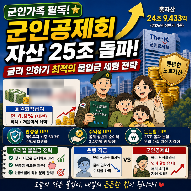 [군인가족 필독] 군인공제회 자산 25조 눈앞! 금리 인하기 회원퇴직급여 불입금 전략