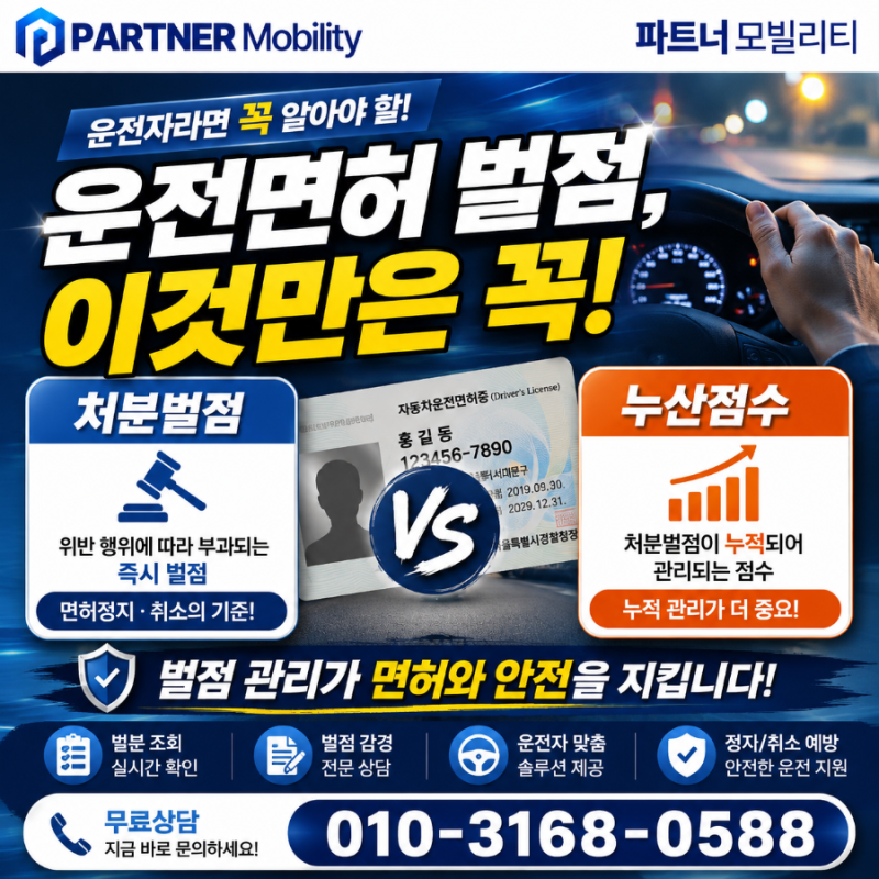 운전면허의 두개 벌점(처분 벌점, 누산 점수)과 행정처분(feat. 심정훈)