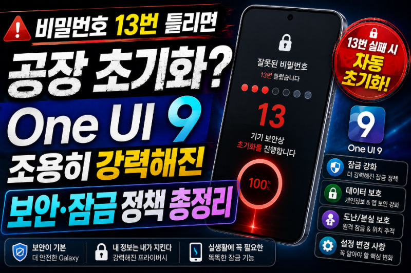 비밀번호 13번 틀리면 공장 초기화? One UI 9 조용히 강력해진 보안·잠금 정책 총정리