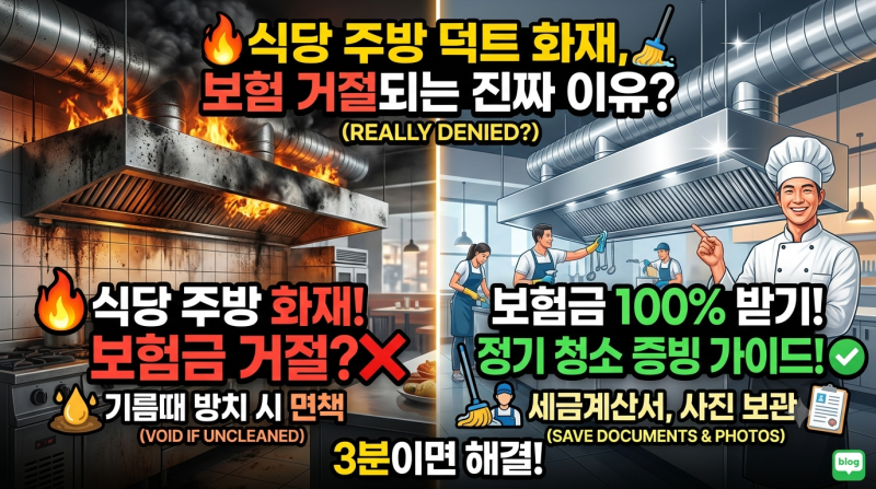 식당 주방 후드 화재 보험금 거절되는 이유와 덕트 청소 증빙 가이드