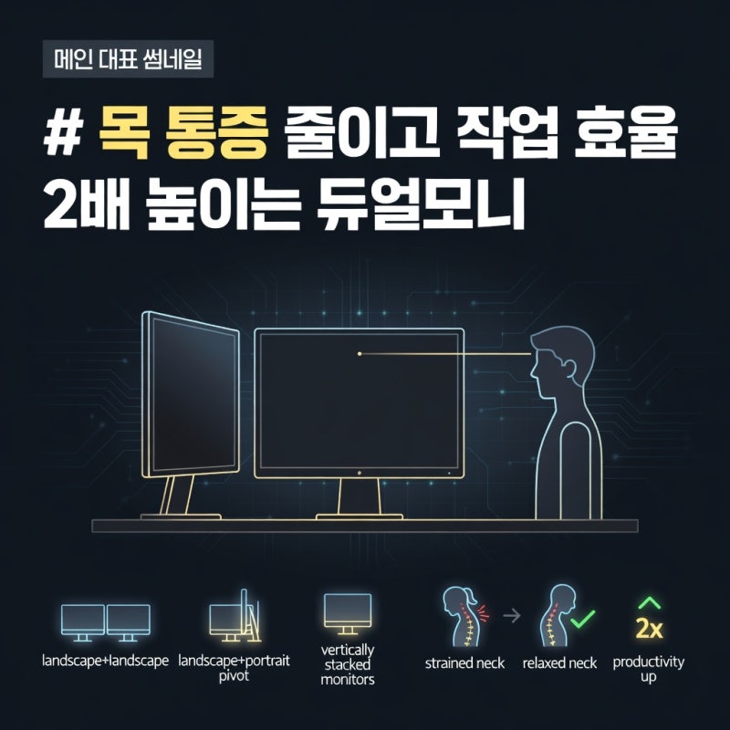 목 통증 줄이고 작업 효율 2배 높이는 듀얼모니터 세팅 황금 배치법