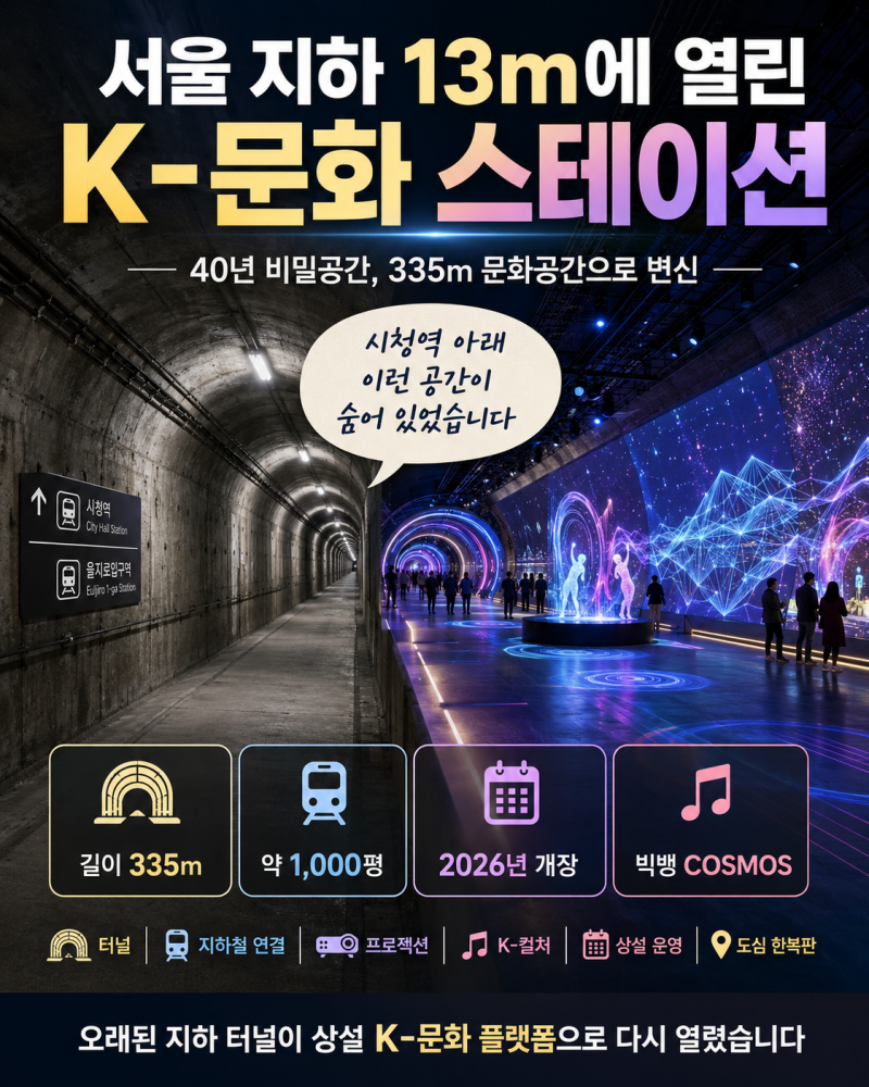 서울 시청역 K-문화 스테이션 개장, 40년 비밀 지하공간 빅뱅 COSMOS 전시 예약 방법