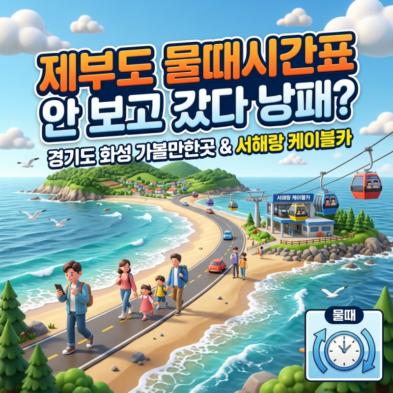 제부도 물때시간표 안 보고 갔다 낭패? 경기도 화성 가볼만한곳 제부도여행, 서해랑 케이블....