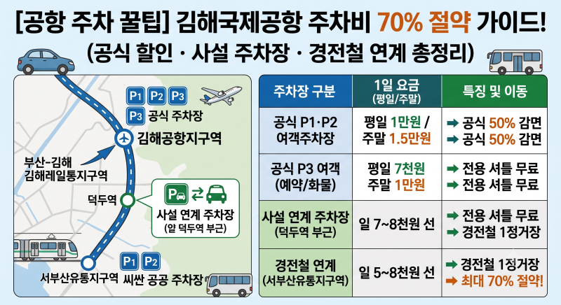 [공항 주차 꿀팁] 김해공항 주차비 70% 절약법! (사설·공영주차장 & 경전철 연계 총정리)