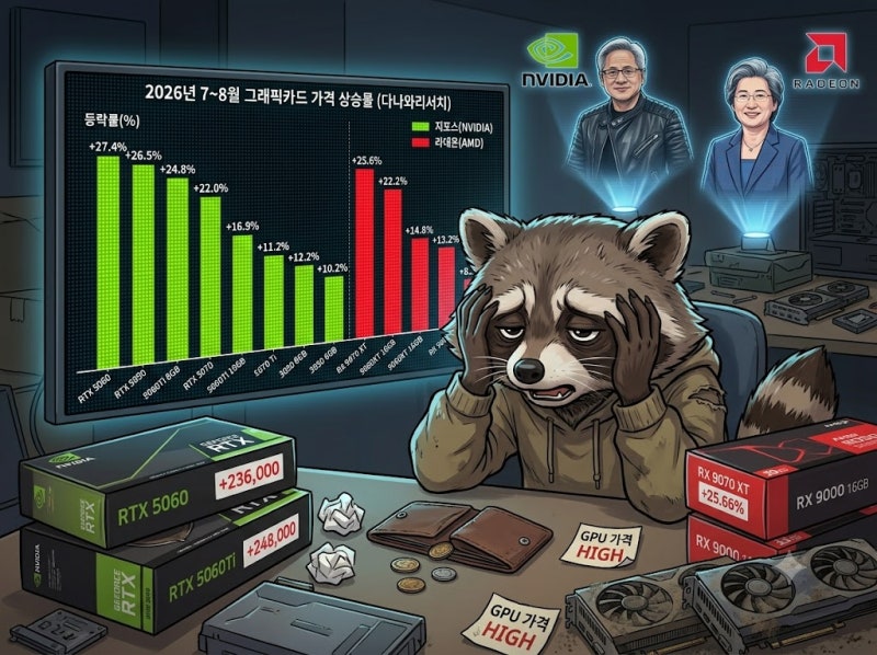 특집! 그래픽카드 엔비디아 AMD 가격 동향 (2026년 7~8월, 다나와리서치)