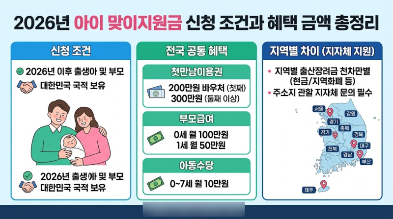 2026년 아이맞이지원금 신청 조건과 혜택 금액 총정리, 지역별 차이까지 한눈에 비교하기