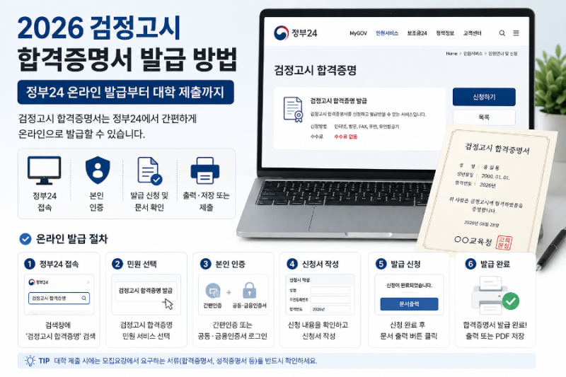 2026 검정고시 합격증명서 발급 방법｜정부24 온라인 발급부터 대학 제출까지