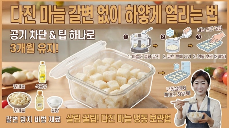 다진 마늘 갈변 없이 하얗게 얼리는 법, 공기 차단 하나로 오래 보관하는 비결
