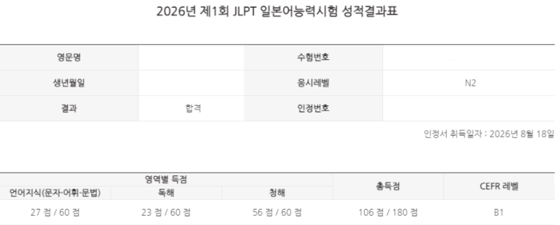 JLPT N2 독학 합격 후기｜유하다요 500% 환급반 성공