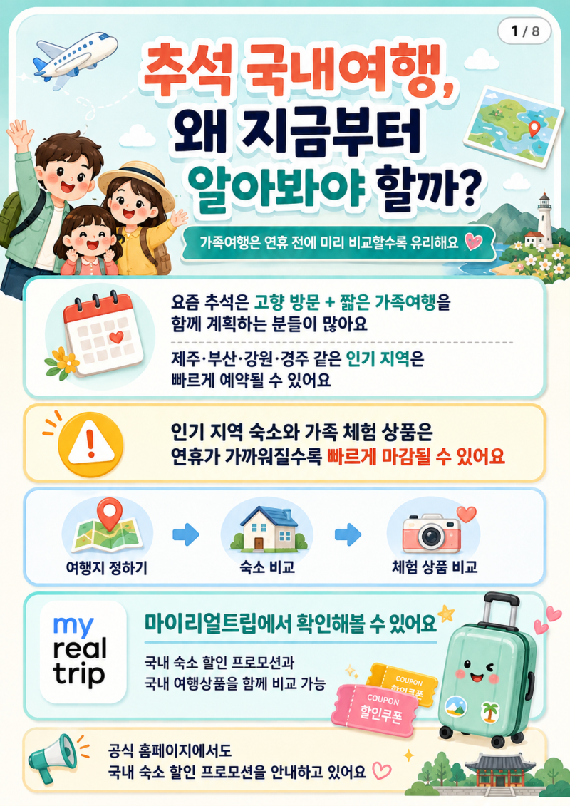 2026 추석 국내여행 예약 전 필수, 마이리얼트립 할인쿠폰 숙소 액티비티 할인받는 법