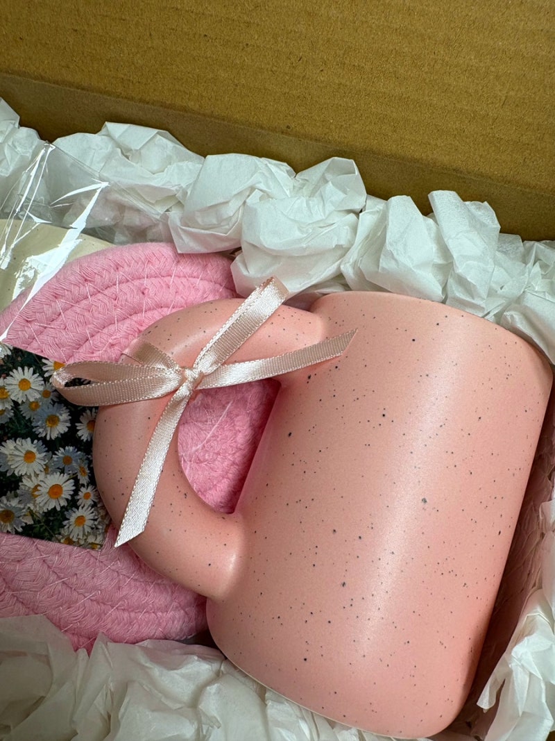 커플 크림 블루 머그컵 티 코스터 컵받침 2P 집들이 돌잔치 웨딩 답례품 선물세트