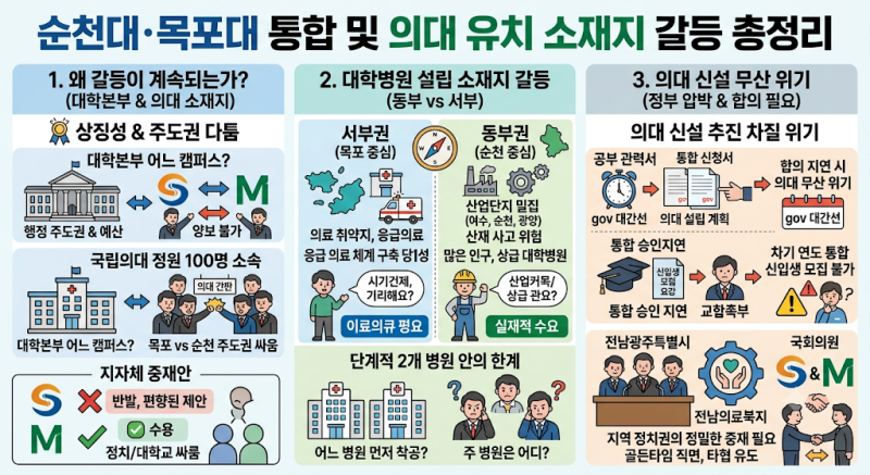 순천대·목포대 통합 본부와 의대 소재지 논란이 계속되는 이유는 무엇일까?