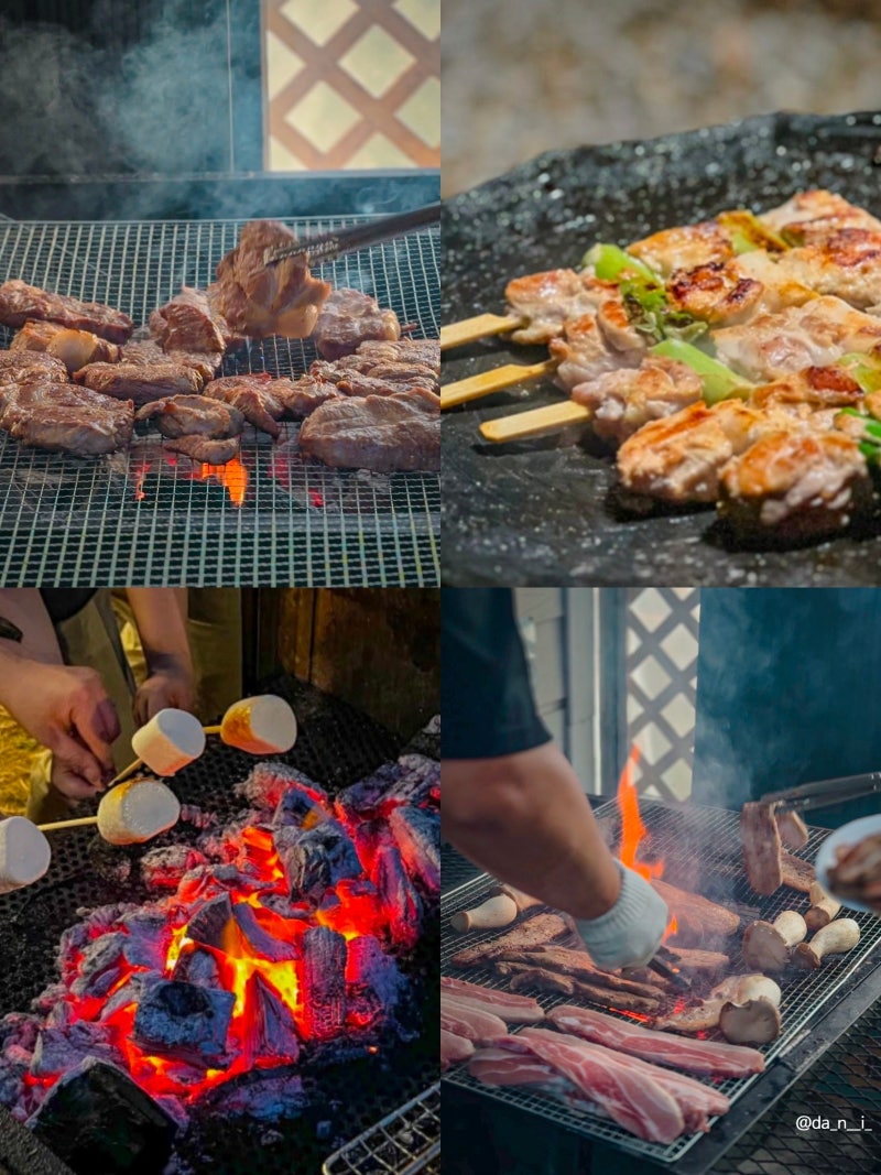 펜션 바베큐 준비물 글램핑 계곡 개별 바베큐 파티 펜션 바베큐장