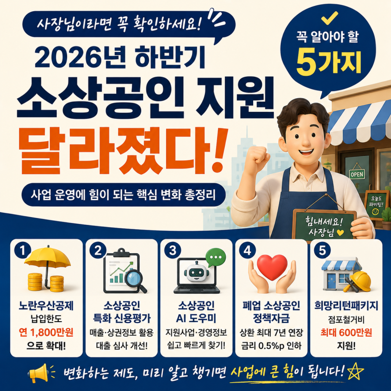 2026년 하반기 소상공인 지원 달라졌다! 사장님이 꼭 알아야 할 5가지