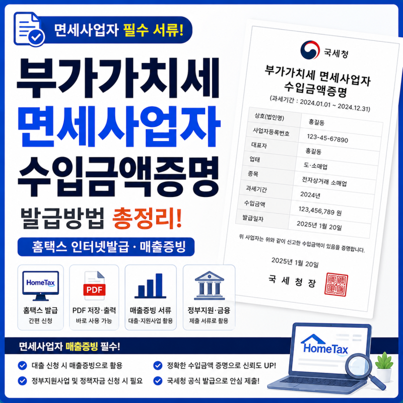 부가가치세 면세사업자 수입금액증명 발급방법｜홈택스 인터넷발급·매출증빙