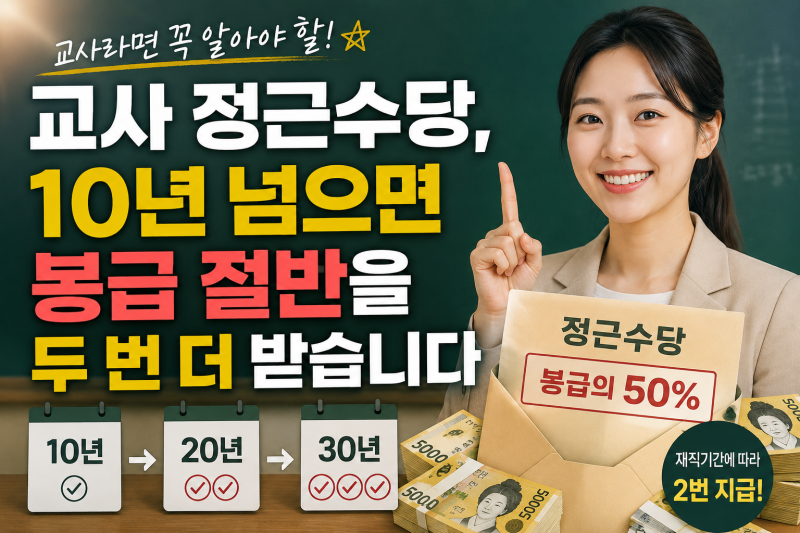 교사 정근수당, 10년 넘으면 봉급 절반을 두 번 더 받습니다