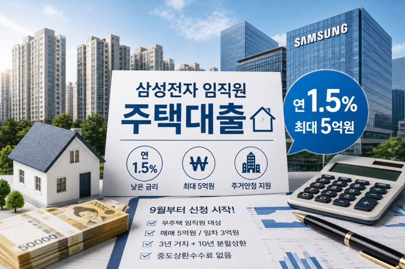 삼성전자 임직원 주택대출 연 1.5%·최대 5억｜9월 시행 조건·DSR·상환액 총정리(성전자 5억 대....