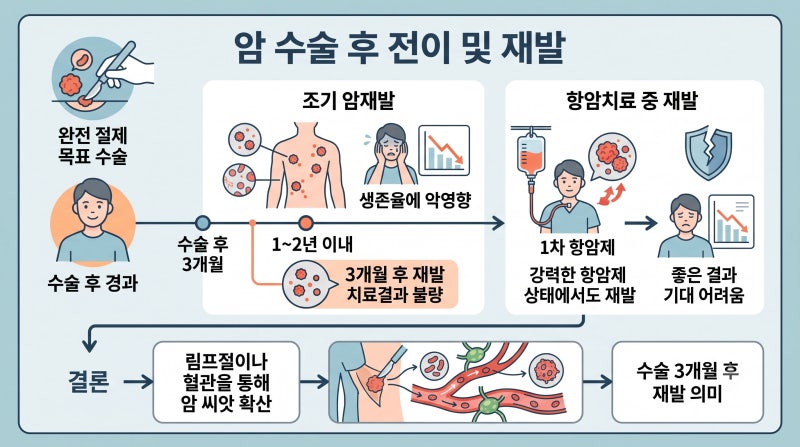 암수술 후 전이 및 재발기간에 따른 생존율과 영향을 주는 원인