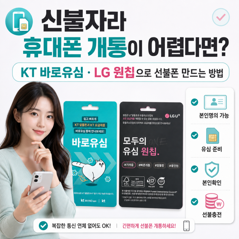 신불자라 휴대폰 개통이 어렵다면? KT 바로유심·LG 원칩으로 선불폰 만드는 방법