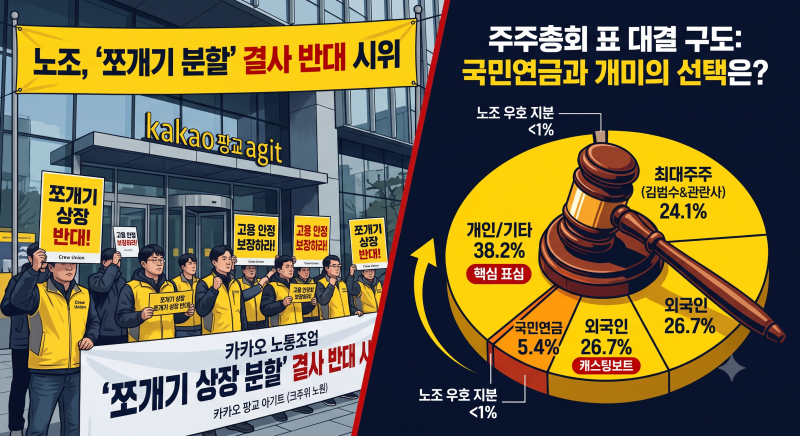 "또 쪼개기인가" 뿔난 카카오 노조의 반격: 개미·국민연금 손잡고 인적분할 '주총 부결' 정조....