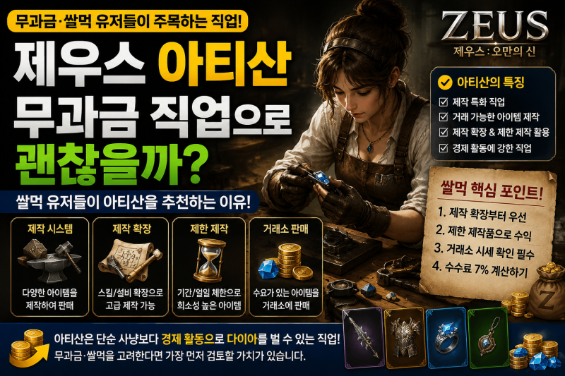 제우스 무과금 직업 아티산이 좋을까? 쌀먹 유저들이 추천하는 이유
