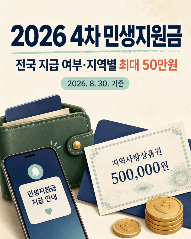2026 4차 민생지원금 지급일 언제? 전국 지급 여부와 지역별 최대 50만원 총정리