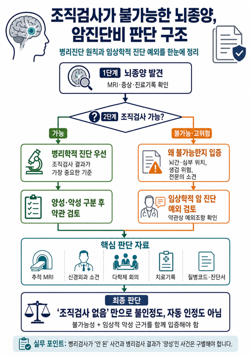 조직검사가 불가능한 뇌종양, 임상학적 암 진단만으로 암진단비를 받을 수 있을까?_오늘의손....