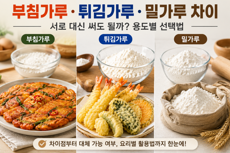 부침가루·튀김가루·밀가루 차이｜서로 대신 써도 될까? 김치전·튀김 용도별 선택법(부침가....